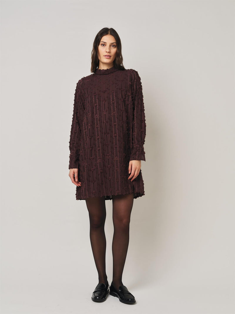 Kjole - Julia Mock Neck Dress Deep Mahogny