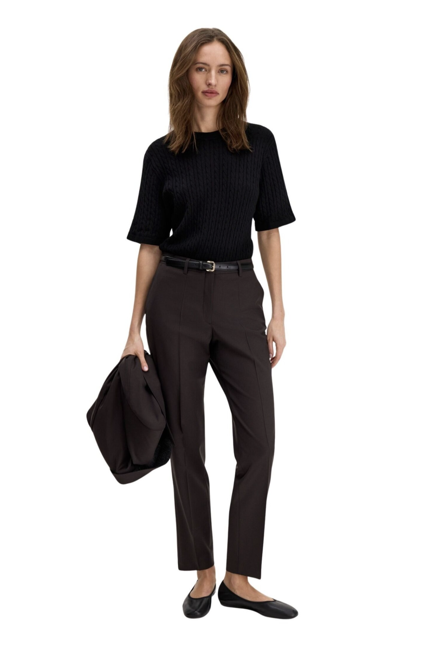 Bukse - Emma Cropped Cool Wool Trouser Dark Chocolate