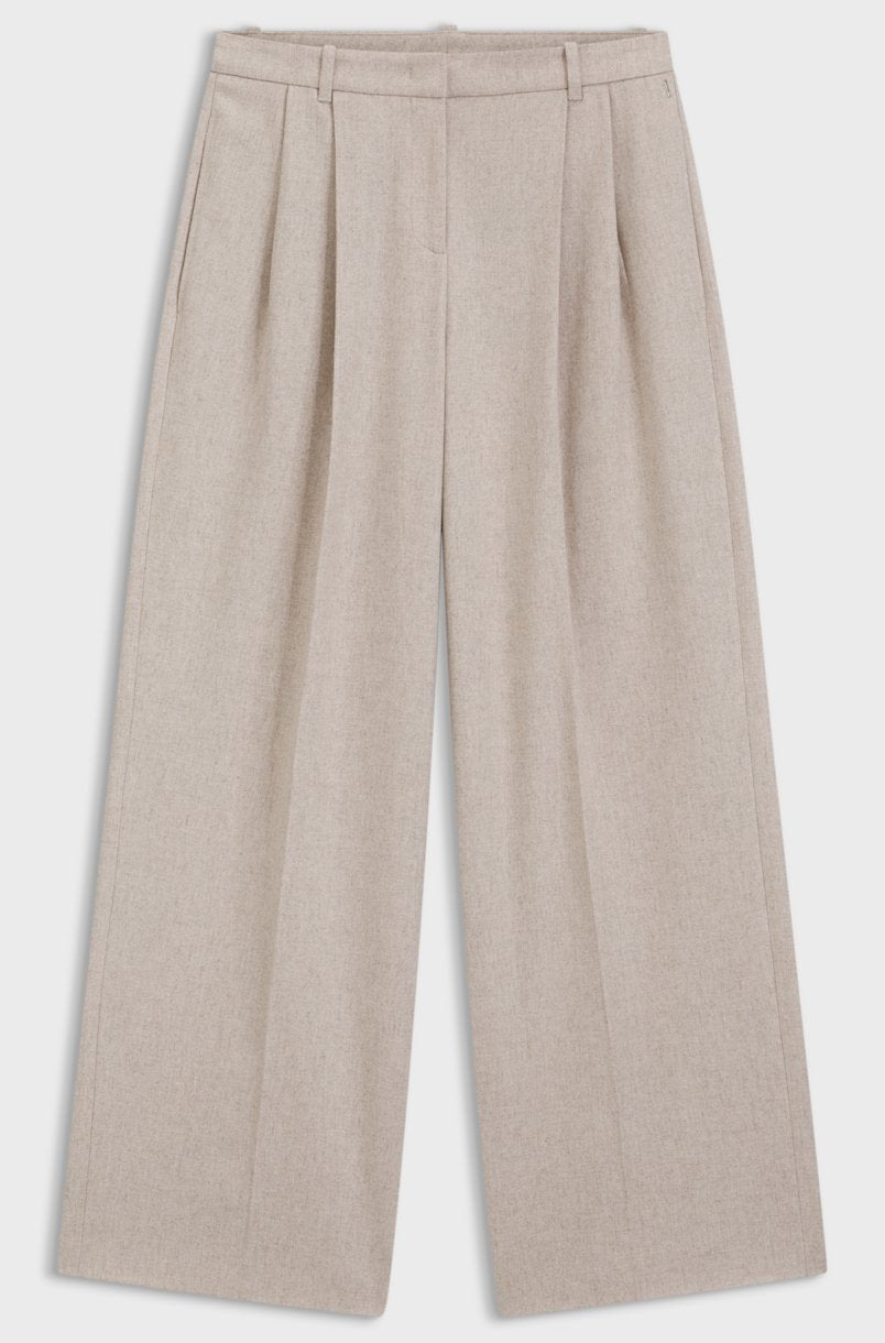 Bukse - Tiana Wide-Leg Trousers Melange Flannel  Light Beige