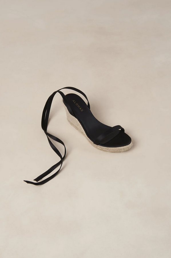 Espadrillos - Willa Silky Black Leather Espadrilles