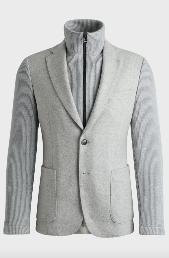 Blazer - Hanry Slim Fit Jacket Knitted Sleeves/Inlay Silver