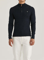 Genser - Merino Cable John Zip Navy