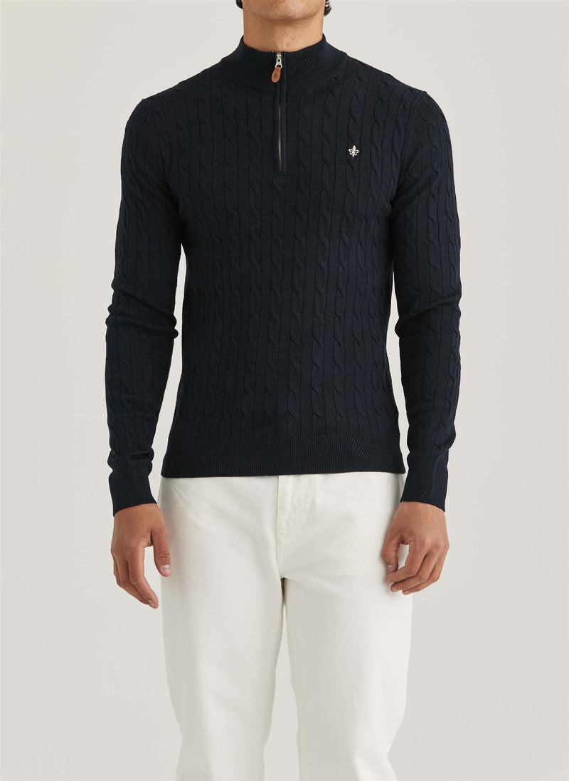 Genser - Merino Cable John Zip Navy