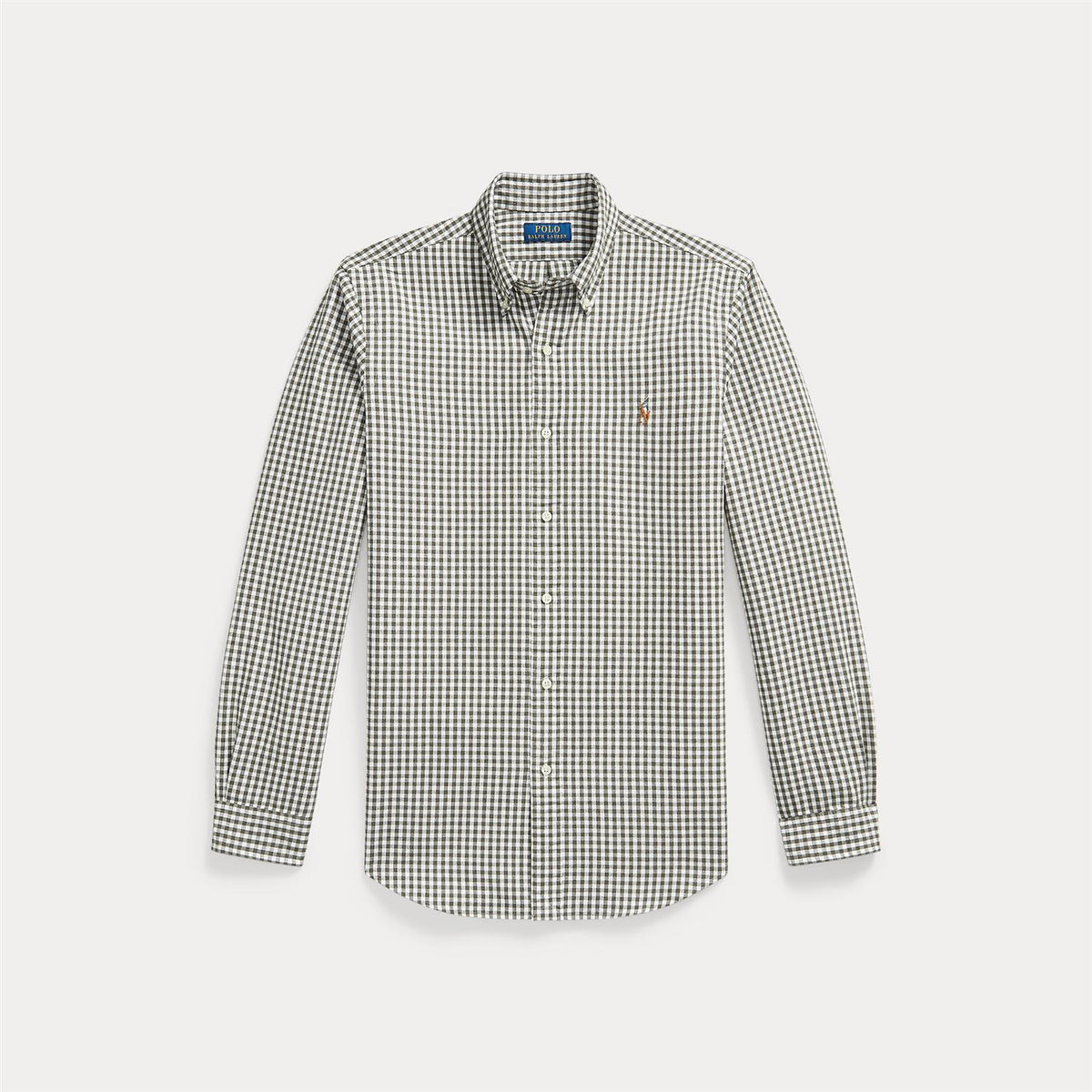 Skjorte - Custom Fit Gingham Oxford Shirt White Olive