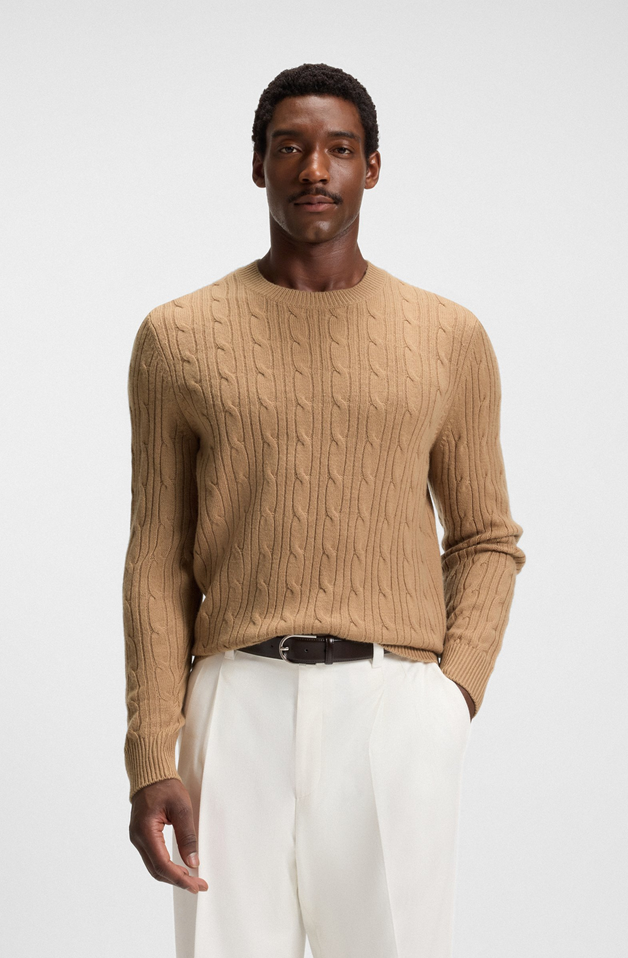 Genser - Cable-Knit Sweater Wool Cashmere Medium Beige