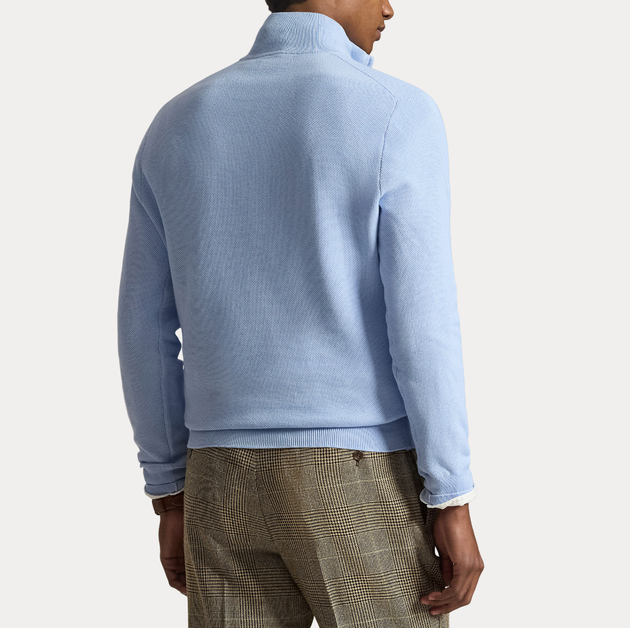 Genser - Mesh-Knit Cotton Quarter Zip Sweater Office Blue