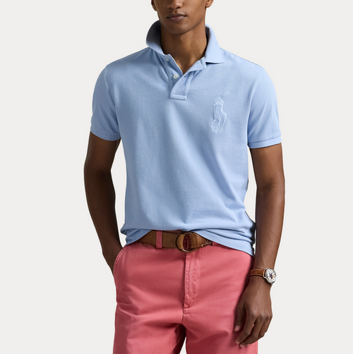 Pique - Custom Slim Fit Big Pony Mesh Polo Shirt Chambra Y Blue