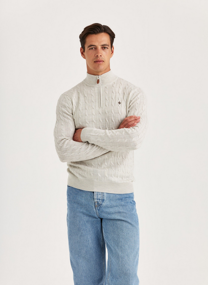 Genser - Merino Cable John Zip Off White
