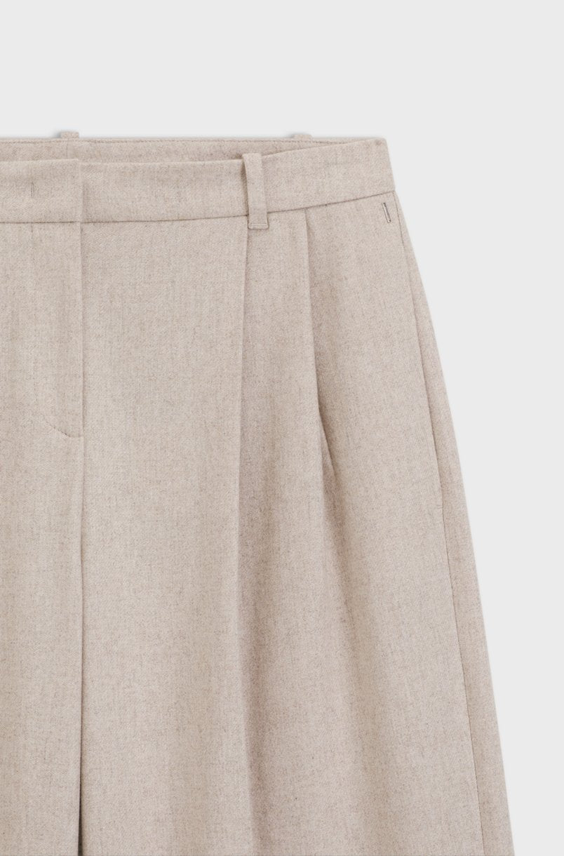 Bukse - Tiana Wide-Leg Trousers Melange Flannel  Light Beige