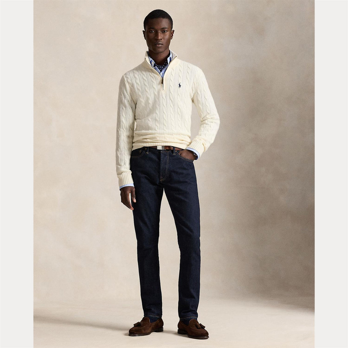Genser - Cable Knit Quarter Zip Andover Cream