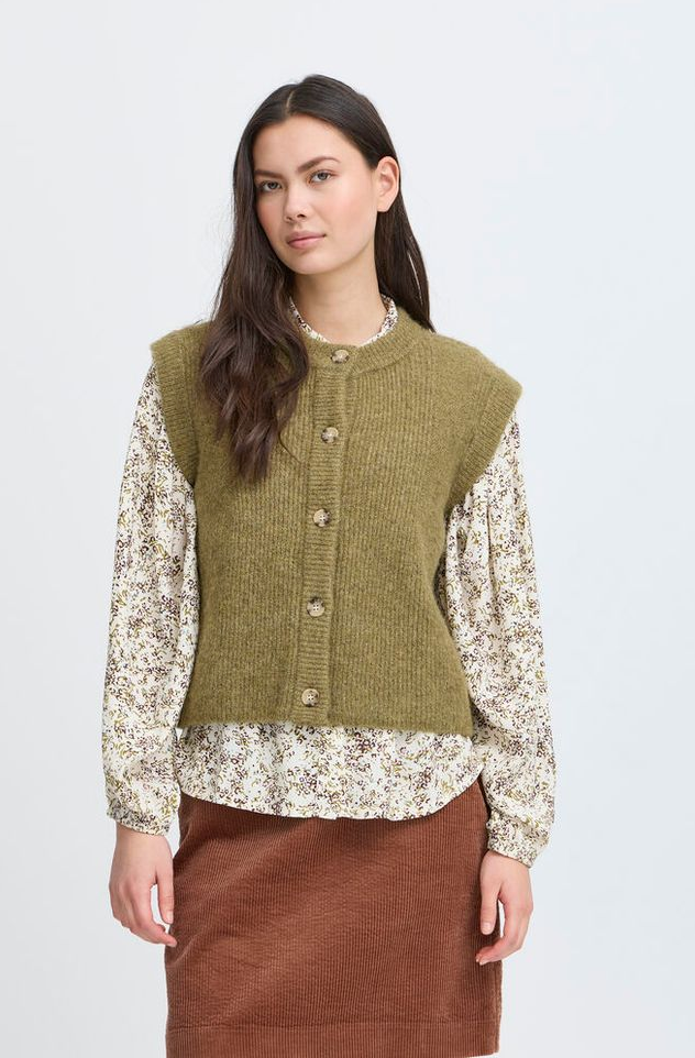 Genser - Irsilvi Knitted Vest Green Moss Melange