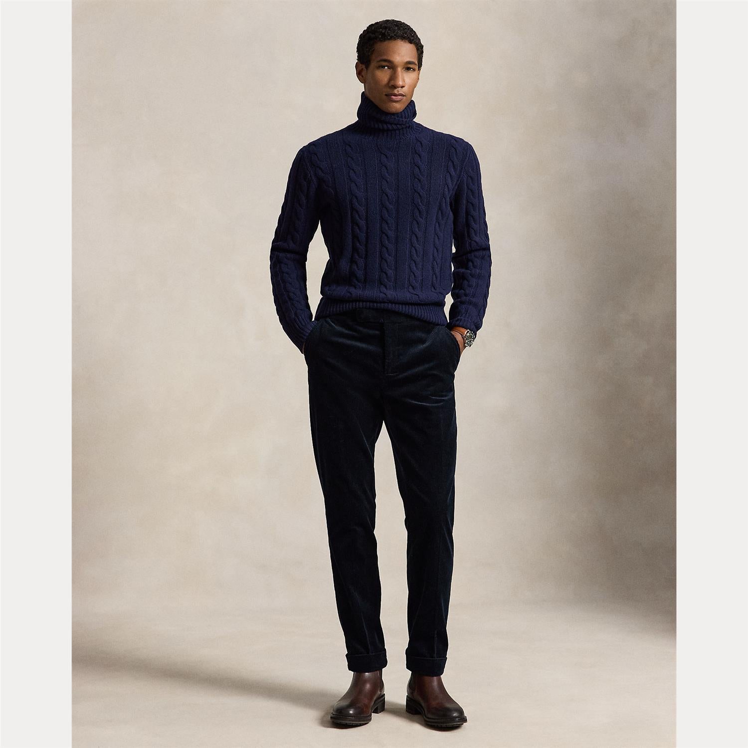 Genser - Cable Knit Wool Cashmere Sweater Hunter Navy