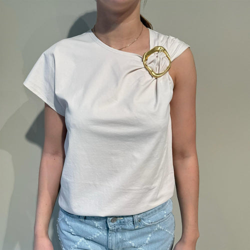 Topp - T-Shirt In Cotone Con Dettaglio Macro Fibbia Bone White