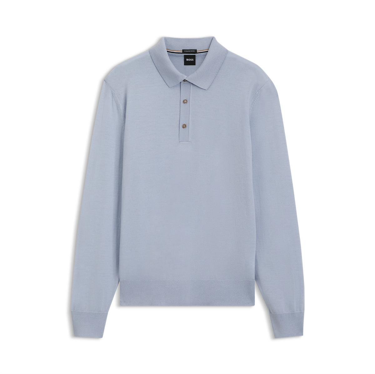 Genser - Merino Wool Polo Sweater Open Blue