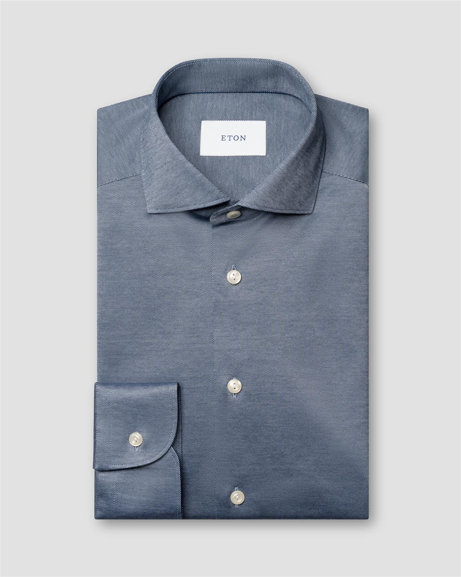 Skjorte - Dark blue Filo di Scozia Knit Shirt Slim Fit