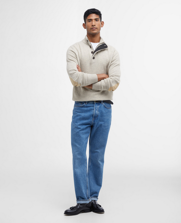 Genser - Essent Patch Half Zip Knitted Jumper Light Sandstone