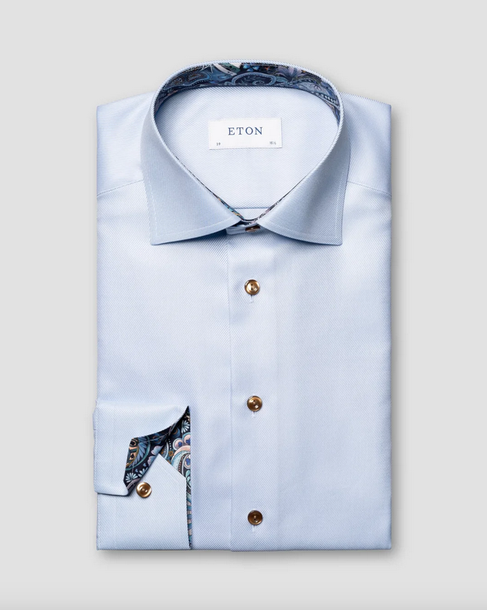 Skjorte - Geometric Effect Textured Twill Shirt Blue Floral