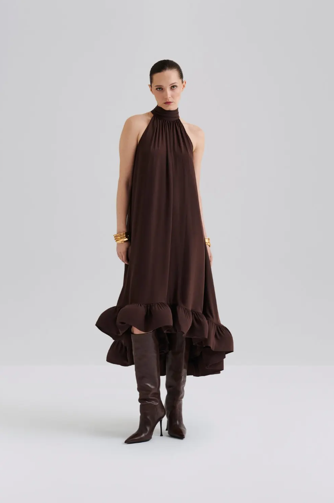 Kjole - Sabrina Halterneck Ruffled Midi Dress