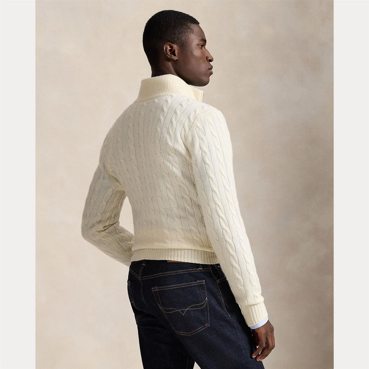 Genser - Cable Knit Quarter Zip Andover Cream