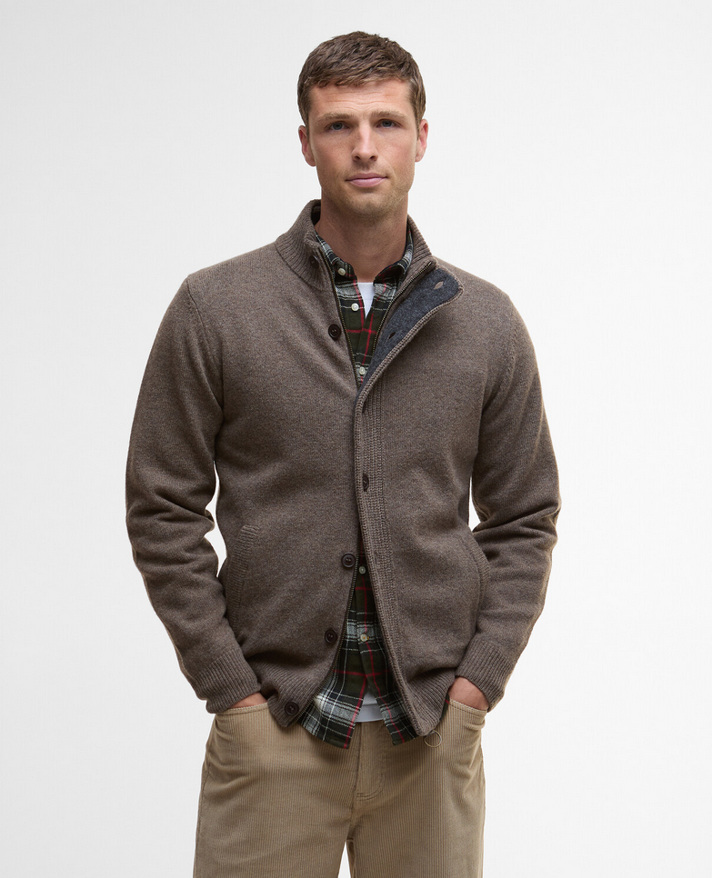 Genser - Essent Patch Zip Through Knitted Jumper Dark Stone