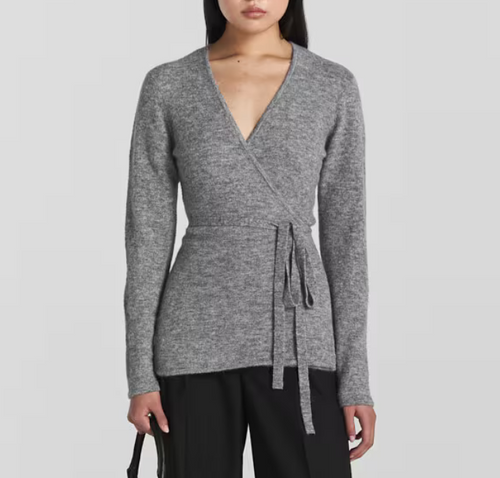 Genser - Blair Knitted Wrap Sweater Grey Melange