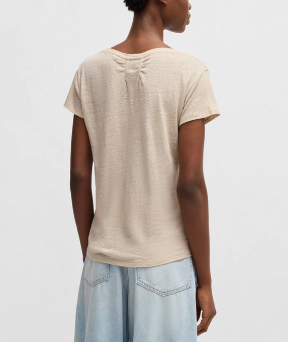 T-skjorte - Scoop neck Linen T shirt Open Beige