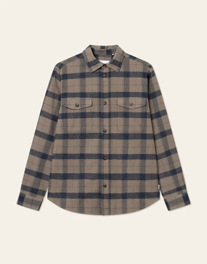 Skjorte - Lennon Flannel Check Overshirt Desert Taupe / Dark Navy