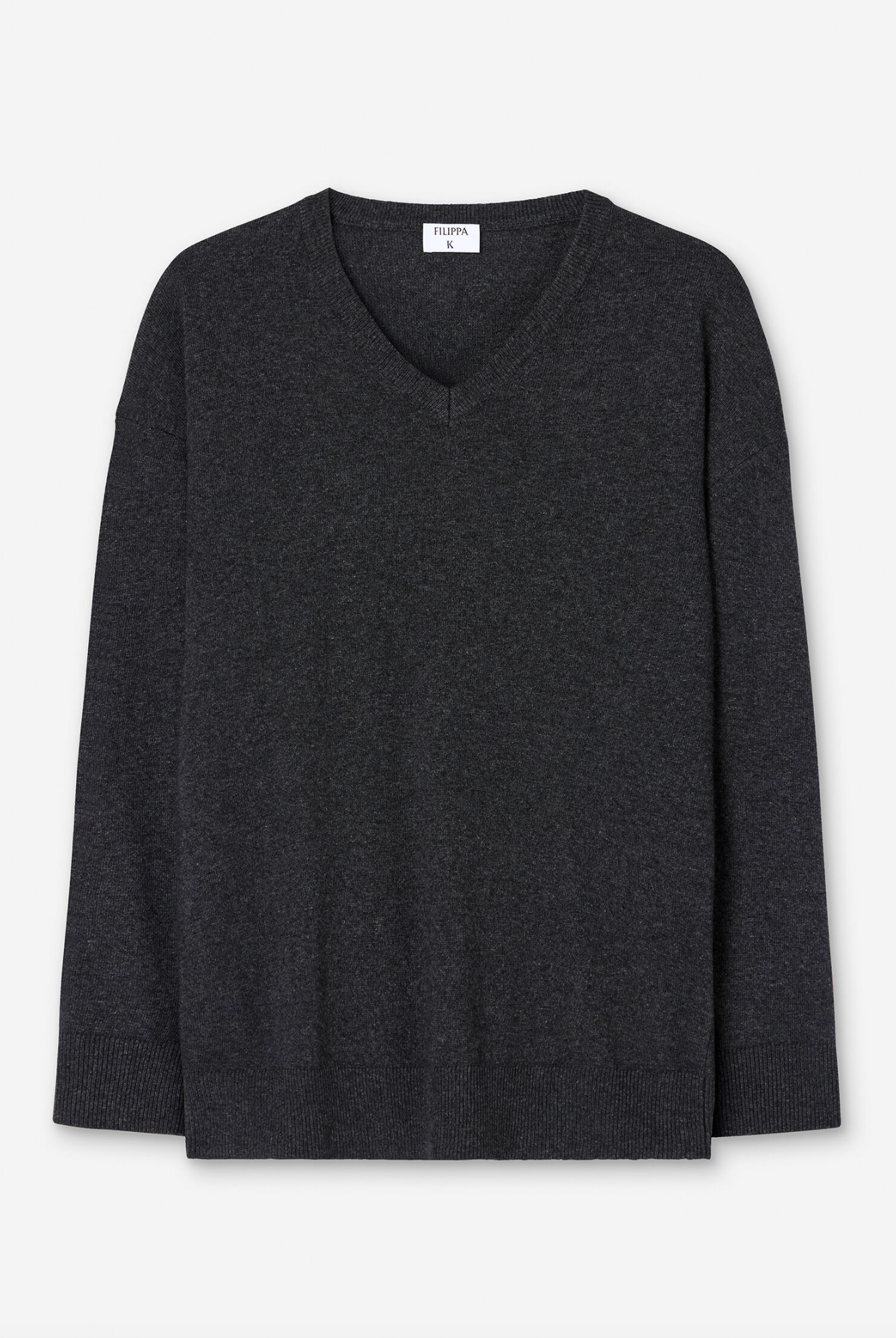Genser - Soft Wool V Neck Sweater Anthracite Melange