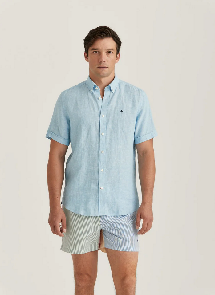 Skjorte - Douglas Linen SS Shirt Classic Fit Blue