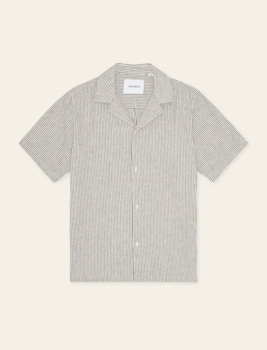 Skjorte - Lukas Stripe Cotton Linen SS Shirt Teak Brown