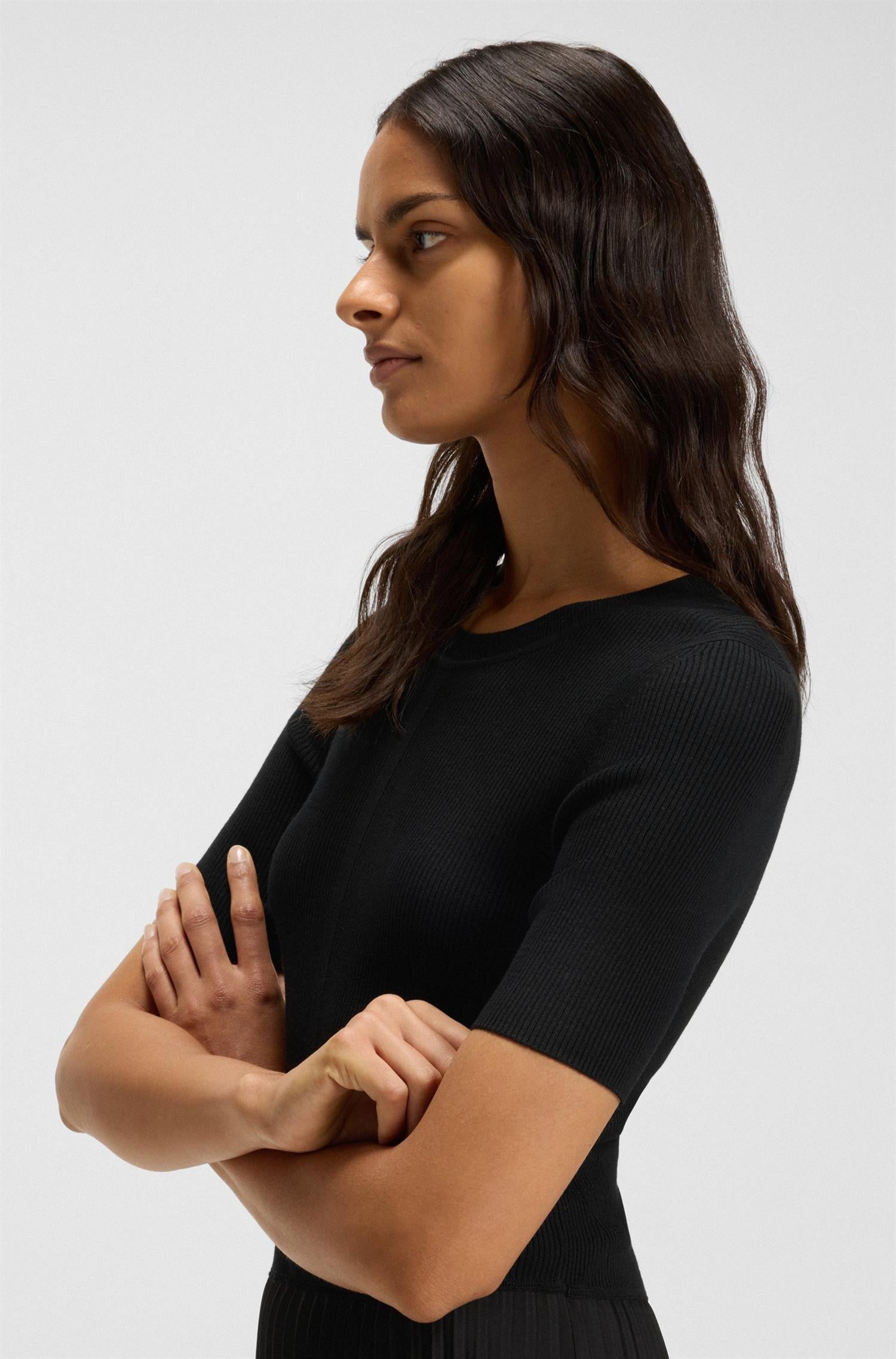 Kjole - Mixed-material dress with plissé skirt Black