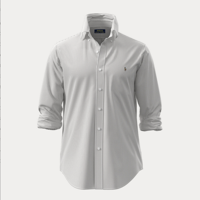 Skjorte - Slim Fit Striped Oxford Shirt Pale Russet / White