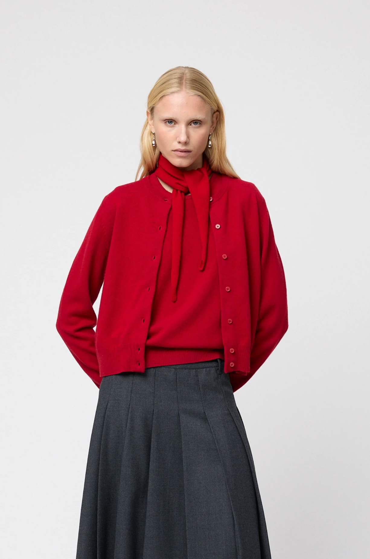 Cardigan - Classic Wool Cardigan Crimson