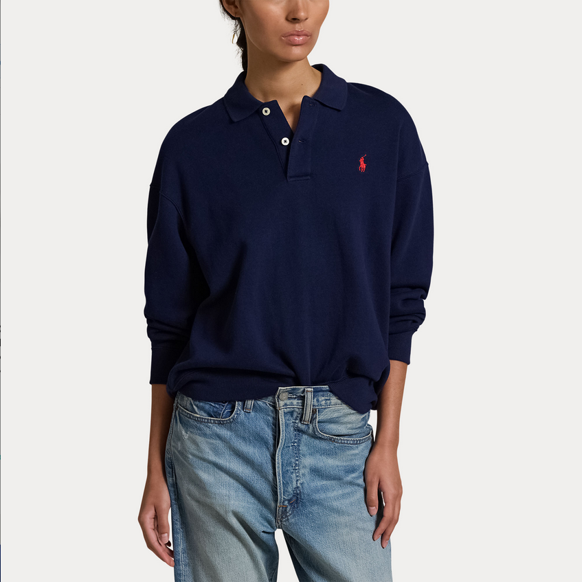 Genser - Polo Collar Fleece Pullover Navy