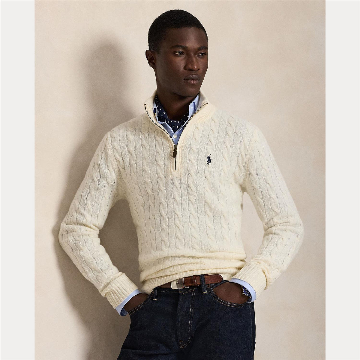 Genser - Cable Knit Quarter Zip Andover Cream