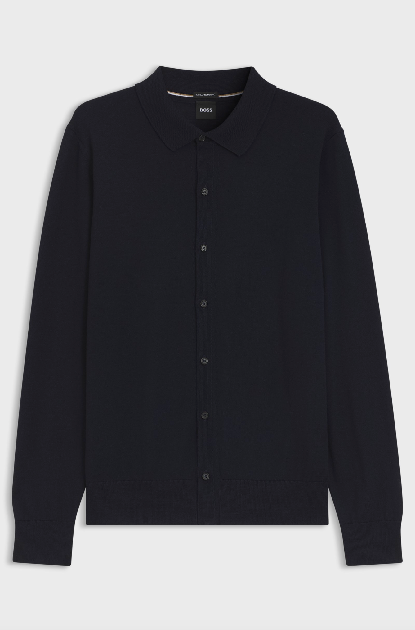 Cardigan - Virgin Wool Cardigan With A Polo Collar Dark Blue