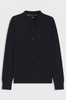 Cardigan - Virgin Wool Cardigan With A Polo Collar Dark Blue
