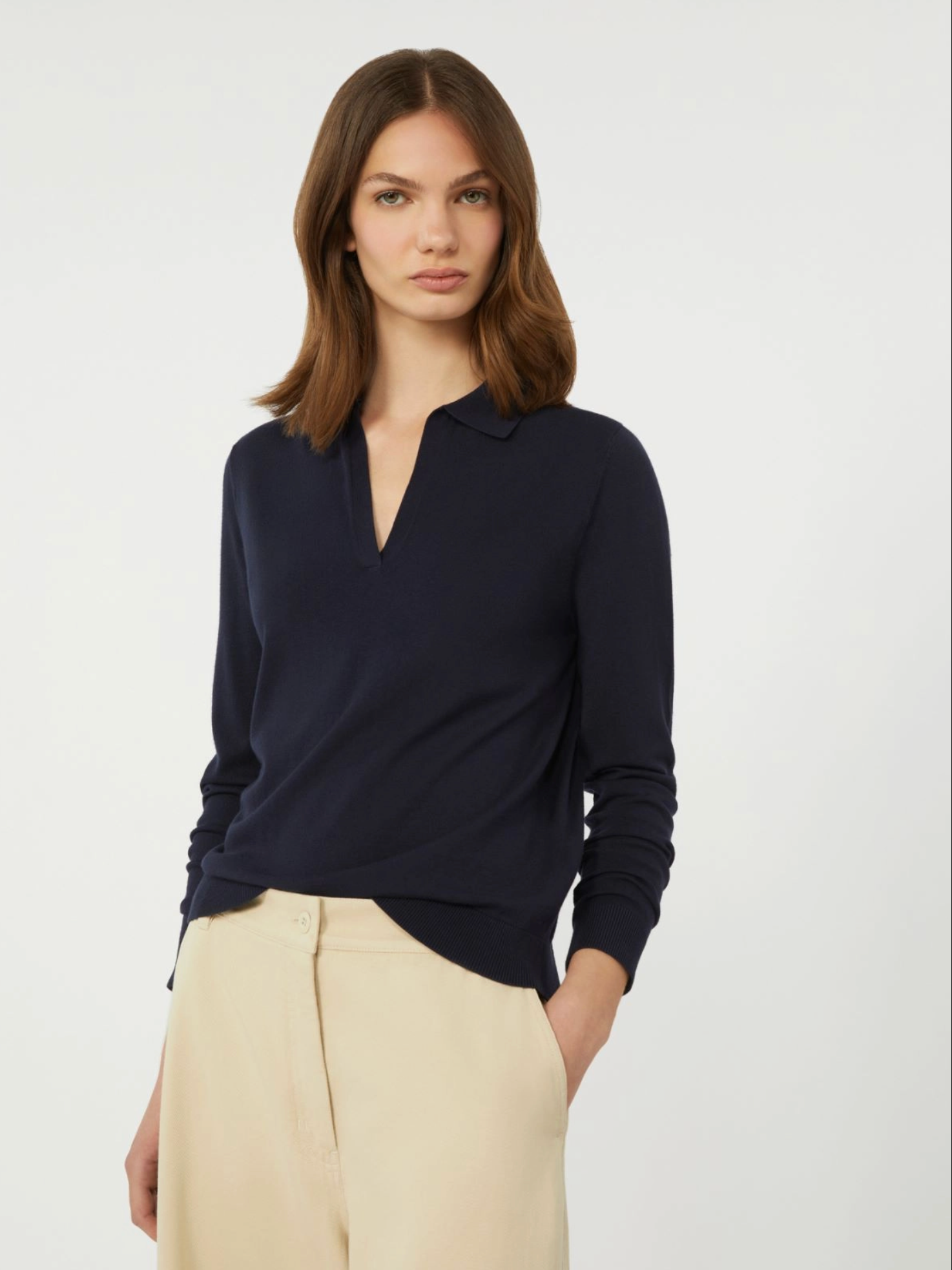 Genser - Viscose Polo-neck Sweater Navy