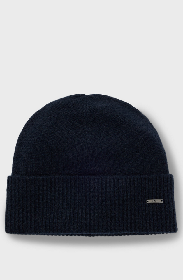 Lue - Cashmere Beanie Hat Logo Plaque Dark Blue