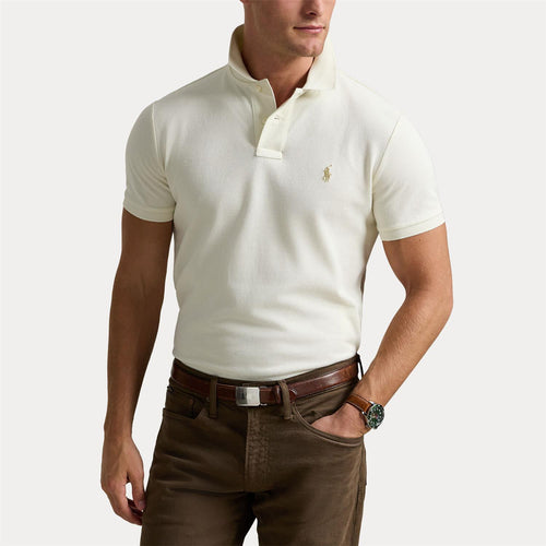 Pique - Custom Slim Fit Mesh Polo Shirt Parchment Cream