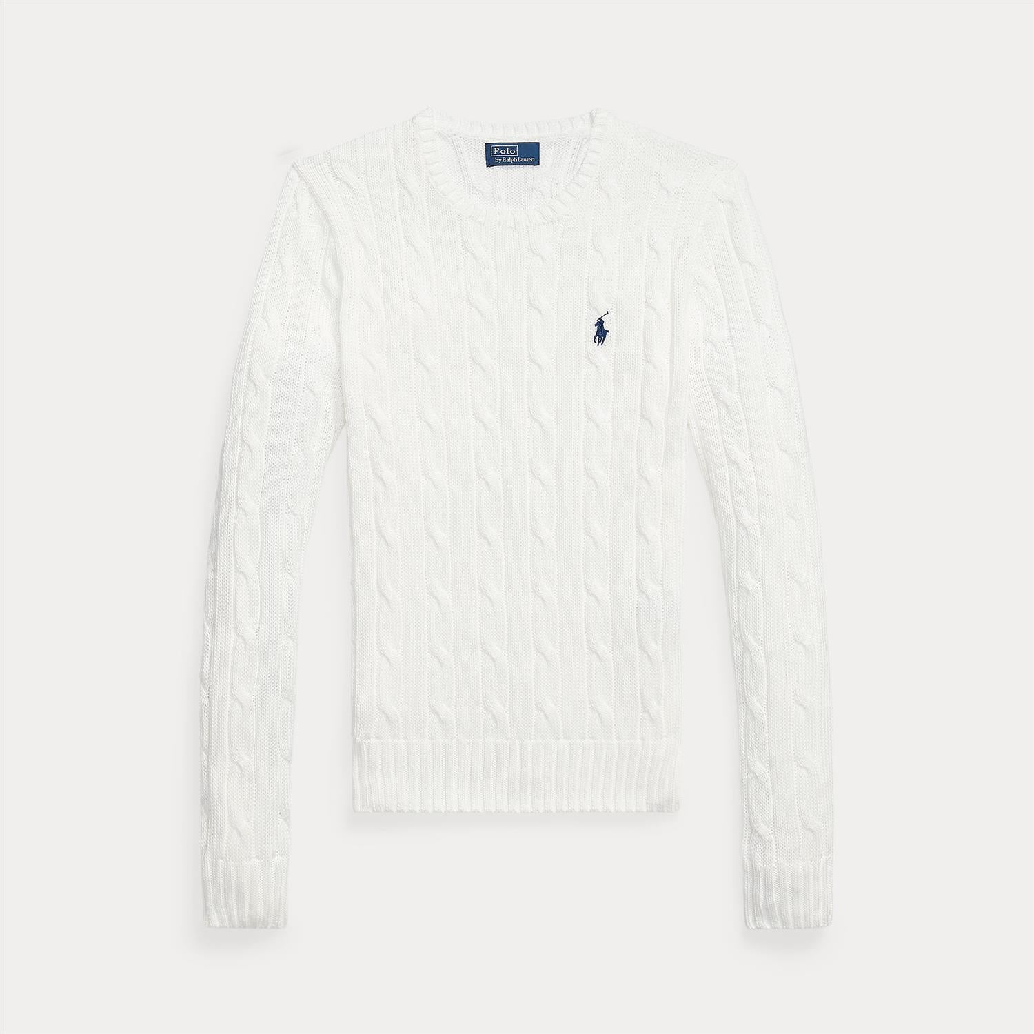 Genser - Cable-Knit Cotton Crewneck Sweater White