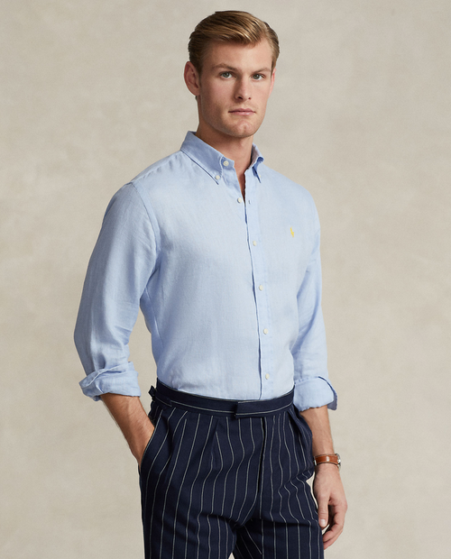 Skjorte - Custom Fit Linen Shirt Blue Hyacinth