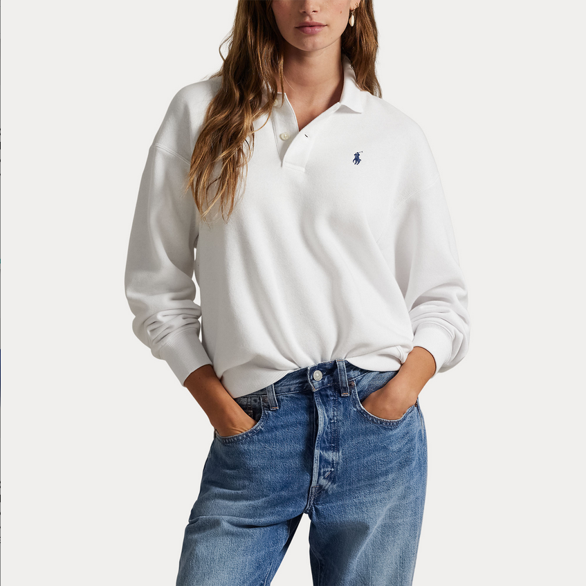 Genser - Polo Collar Fleece Pullover White