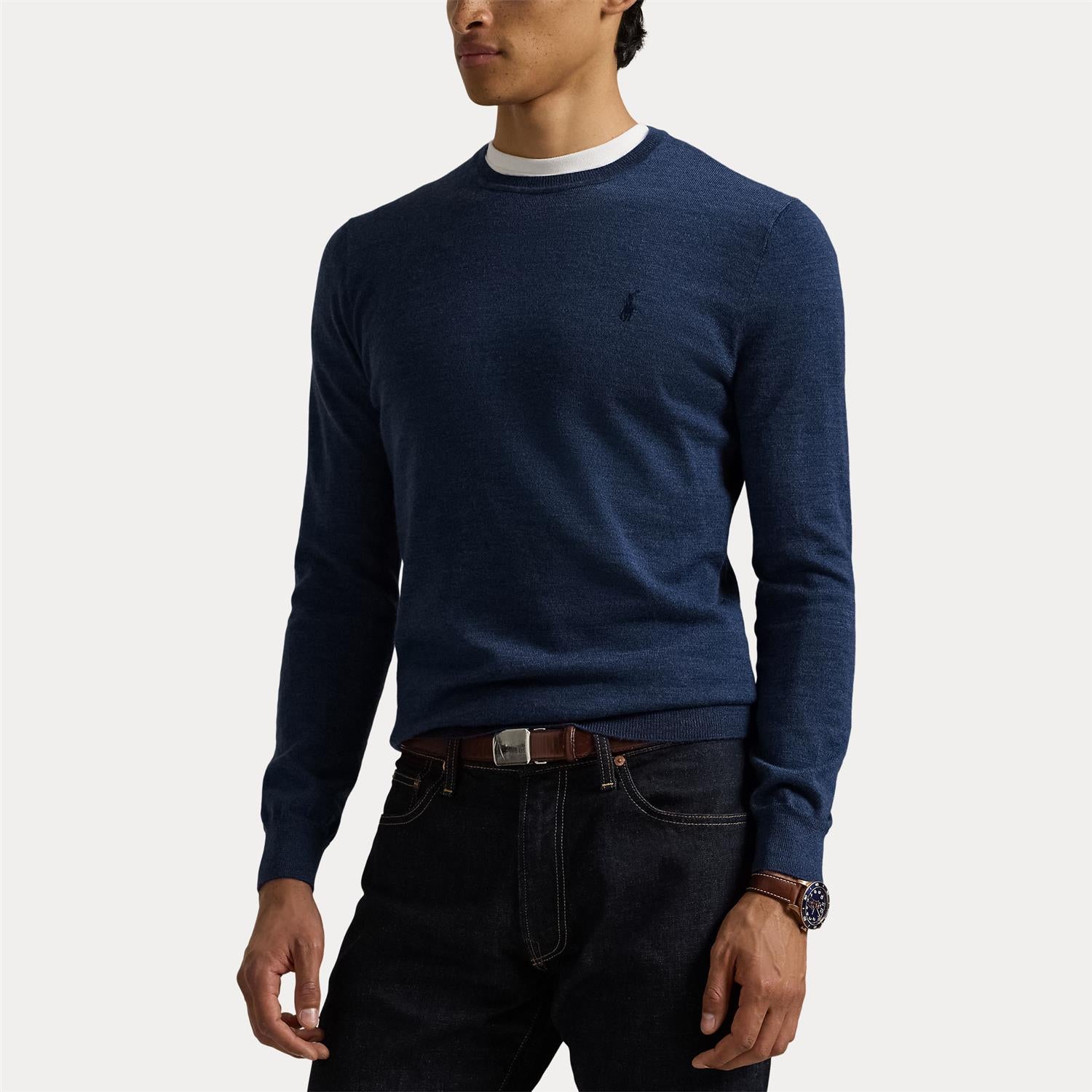 Genser - Slim Fit Washable Wool Crewneck Sweater Rustic Navy Heather
