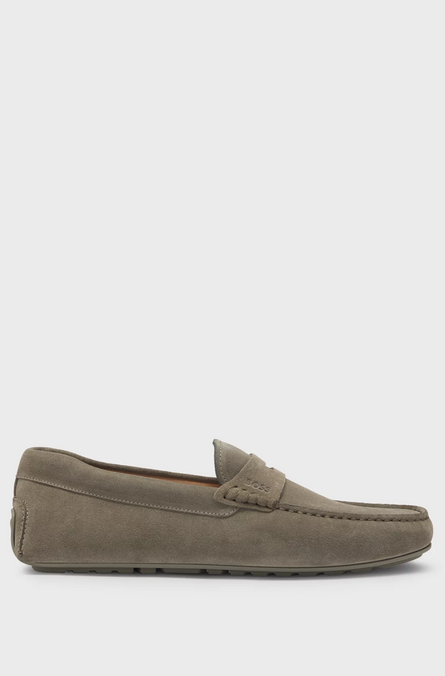 Mokkasiner - Noel Portuguese-Crafted Moccasin Loafers Suede With Penny Trim Open Green