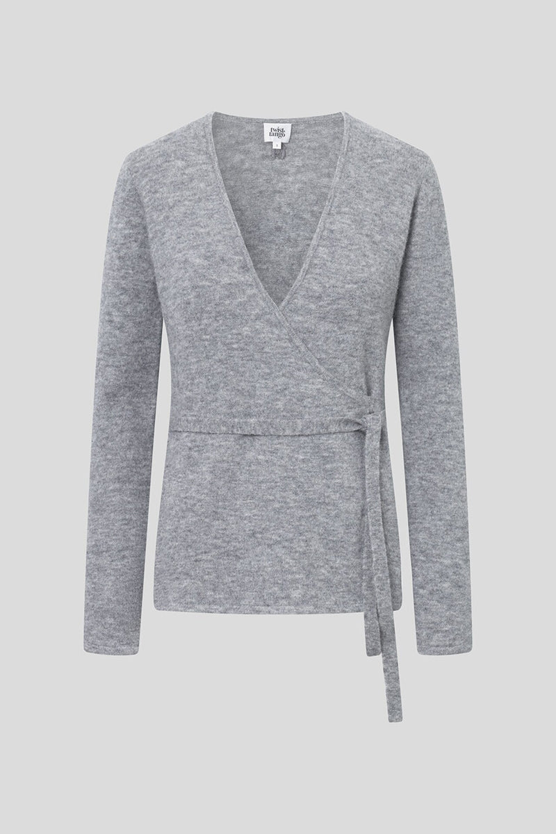 Genser - Blair Knitted Wrap Sweater Grey Melange