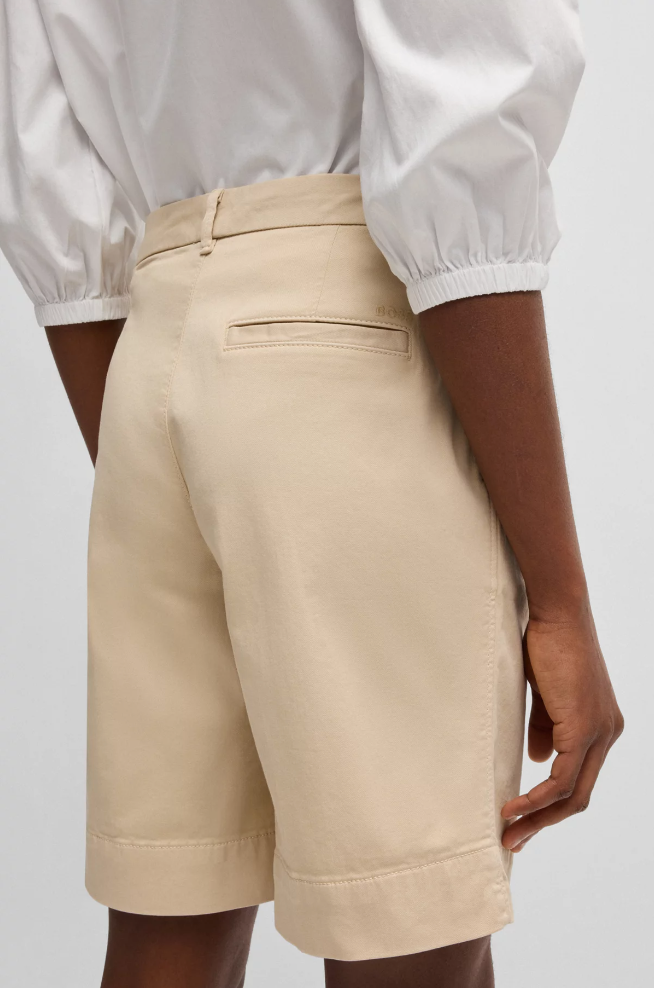 Shorts - Taggie Relaxed-Fit High-Rise Shorts Stretch Cotton Open Beige