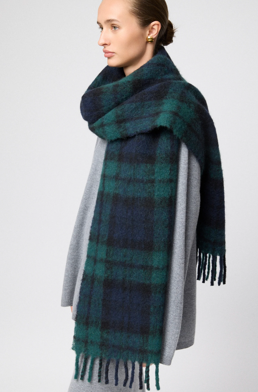 Skjerf - Alpaca Wool Blend Scarf Green Navy Check