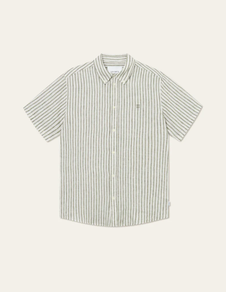 Linskjorte - Kris Linen SS Shirt Light Ivory / Lichen Green