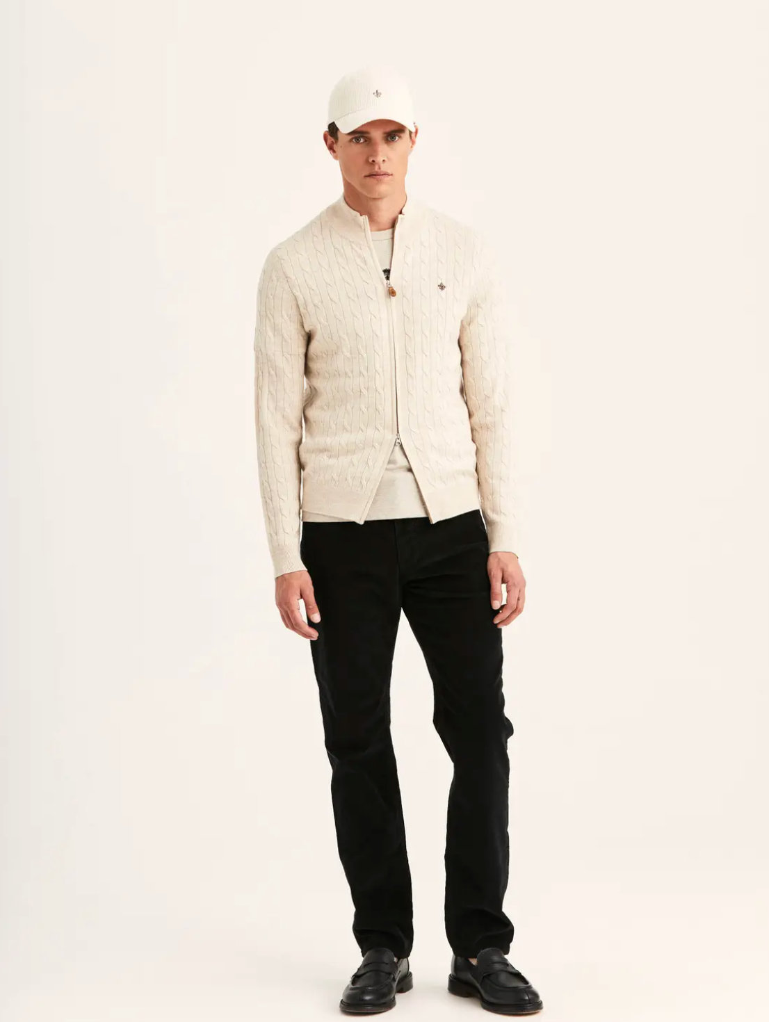 Cardigan - Merino Cable Zip Cardigan Off White